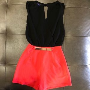 Black and Coral Romper with Gold Belt NWT size medium
